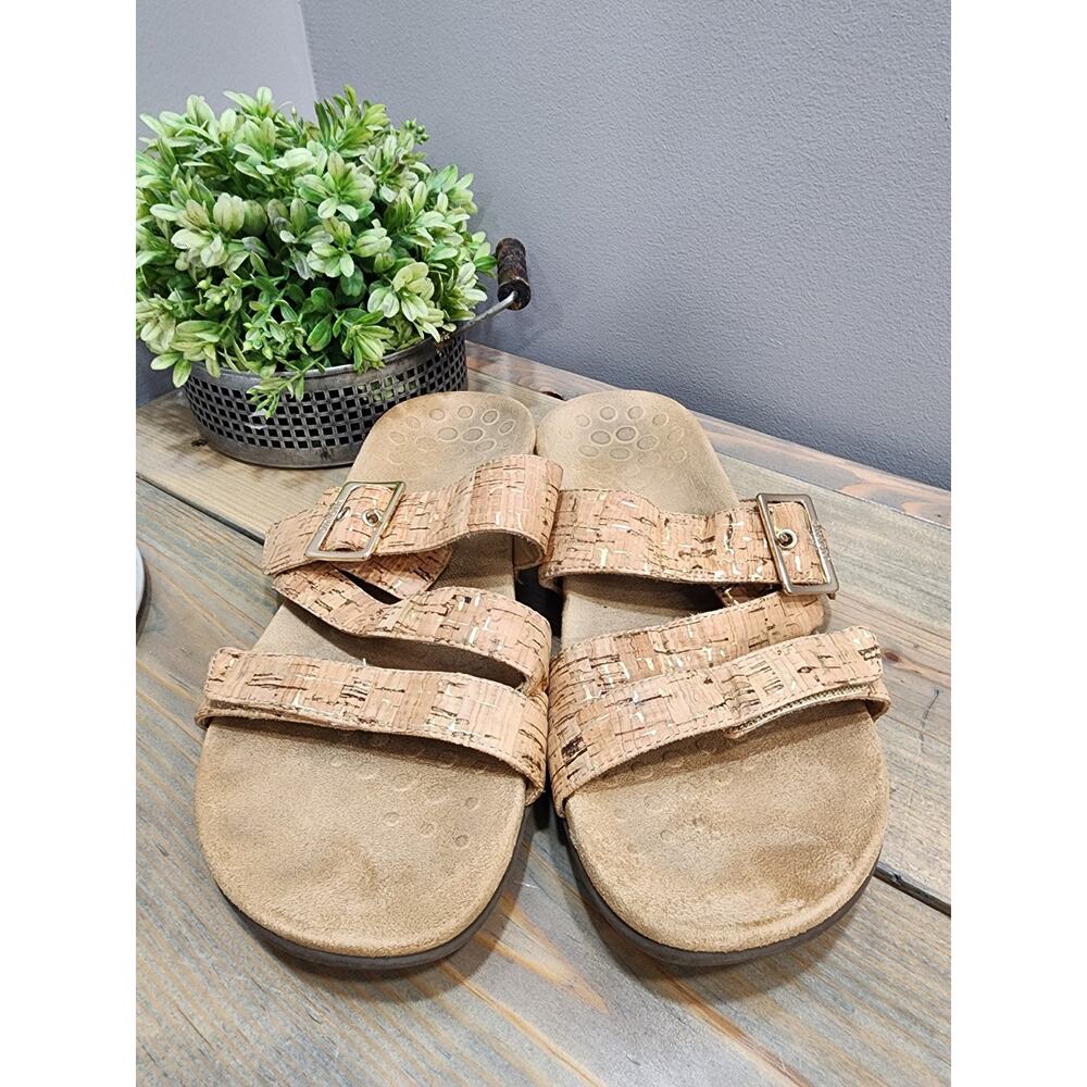 Vionic Pacific Rio Slide Platform Sandal Women US 9 Gold Suede Cork